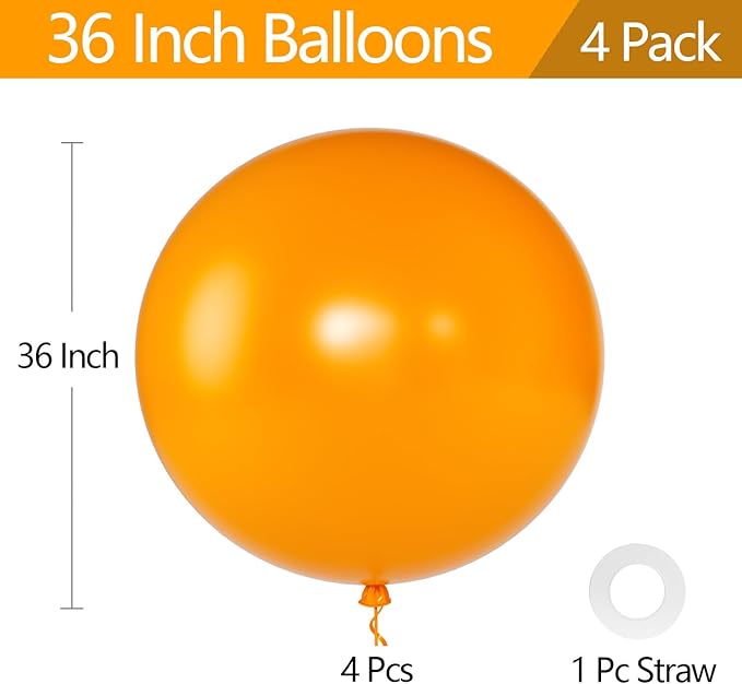 KALOR Orange Giant Balloons 36 Inch Large Latex Balloons, 4 Pack Jumbo Round Helium Balloon for Birthday Bridal Shower Wedding Baby Shower Party Decorations
