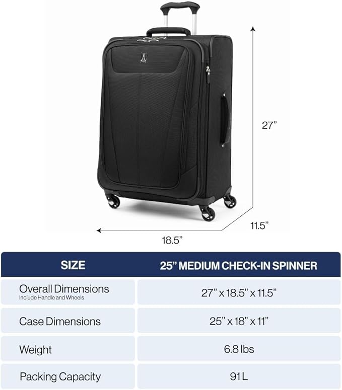 Travelpro Maxlite 5 Softside Expandable Luggage with 4 Spinner Wheels, Lightweight Suitcase, Men and Women, Orchid Pink Purple, Checked-Medium 25-Inch