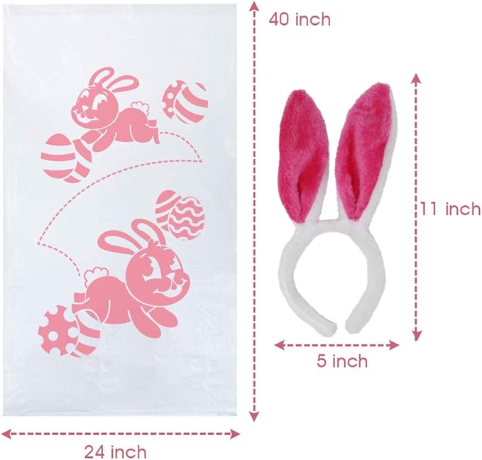 JOYIN 12PCS Easter Potato Sack Race Jumping Bags 24 * 40 with Bunny Ears Headbands for All Ages Kids Easter Theme Party Favor, Easter Eggs Hunt Game Activities,Easter Party Supplies, Party Games