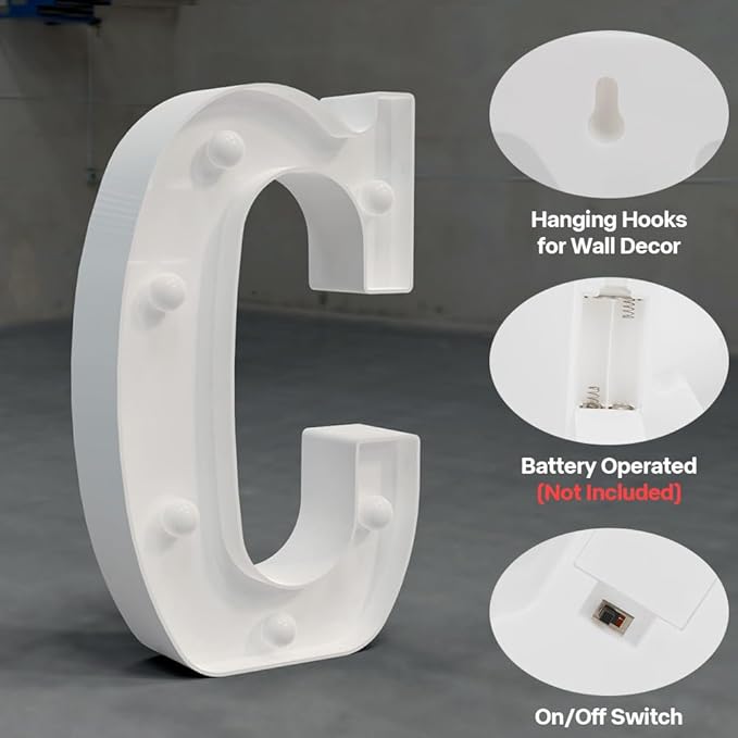 Light Up Marquee Letters, 26 Alphabet LED Lights, Night Light White Plastic Letters for Engagement Party Wedding Baby Shower Birthday, Marquee Sign (C)