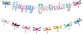 Zwiebeco Dragonfly Happy Birthday Banner Iridescent Insect Sign Hanging Paper Birthday Party Decorations for Girls Boys Kids Woodland Garden Accessories Party Supplies