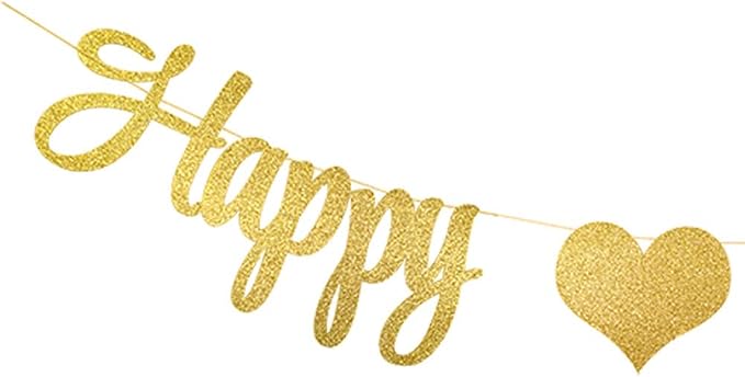 PALASASA Gold Glittery Happy Anniversary Banner for Wedding Anniversary Party Decorations