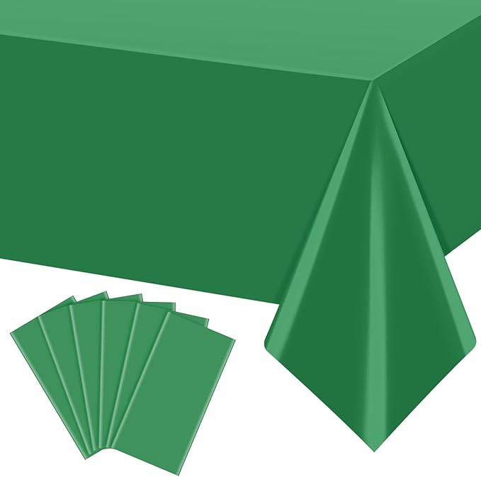 6Pcs Green Tablecloths for Rectangle Tables,Disposable Plastic Table Cloth,Waterproof Green Table Cover for Graduation Birthdays Weddings Anniversary Party Decorations,54 x 108 Inch