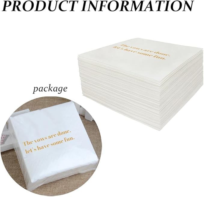 Funny Cocktail Napkins 100Pcs Funny Quotes Saying Disposable Paper Party Napkins 4.5 x 4.5 Two-ply (The Vows Are Done, Let’s Have Some Fun Napkins)