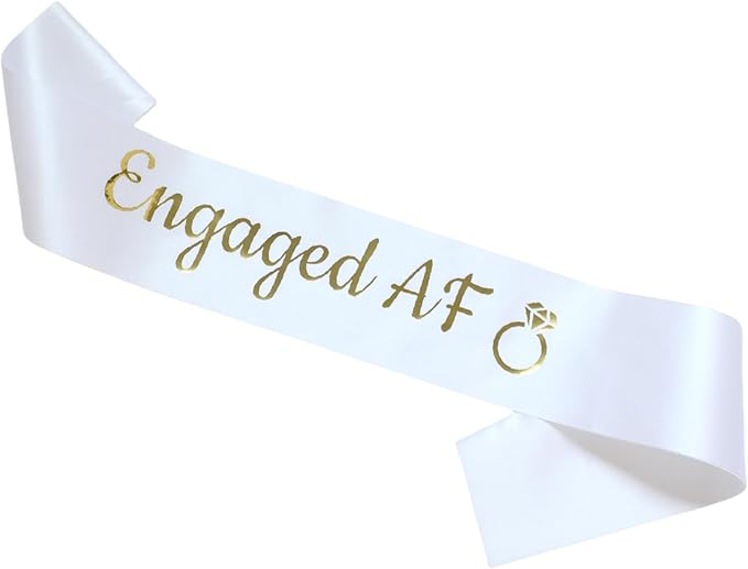 Luwigs Engaged AF Sash with Gold Lettering Wedding Party Bachelorette Engagement Party Bridal Shower Party Favors Decorations Supplies (White)