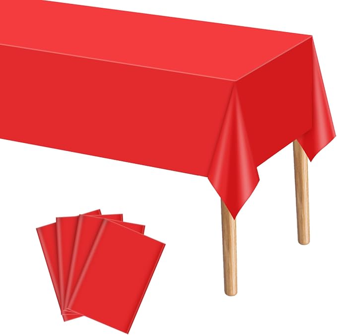 mwellewm 4 Packs Red Tablecloth, Plastic Red Table Cloth Christmas Tablecloth 54" × 72" Rectangle Disposable Tablecloths Waterproof Green Table Cover for Party Holiday & Gathering Use
