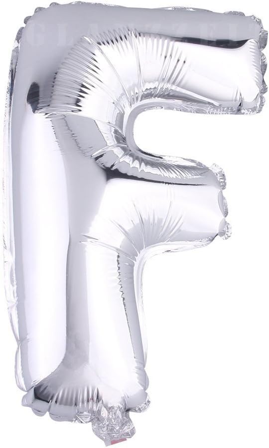 Glanzzeit 16 Inch Silver Foil Balloons Letters A to Z Numbers 0 to 9 for Prom Wedding Birthday Party Decor (Letter F)