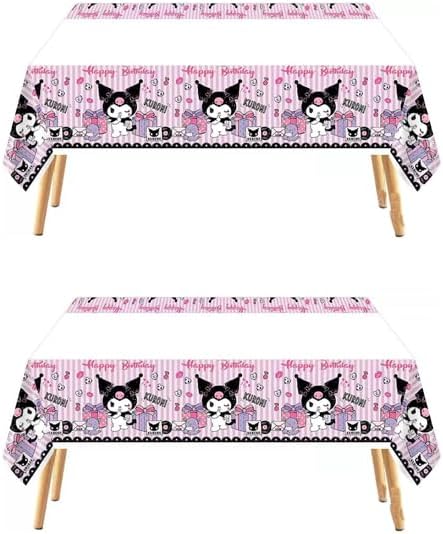 2pcs Pink Cat Tablecloth Cute Anime Themed Party Supplies Tablecover Perfect for Birthday Celebration and Party Decorations (70x42.9 inch) (Stripe Korm)