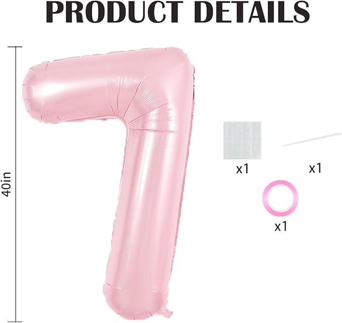 TONIFUL 40 Inch Pastel Pink Number 7 Balloon Balloon Big Pink Digital 7 Balloon for Girl's Birthday Party Wedding Bridal Shower Engagement Anniversary Photo Shoot Supplies