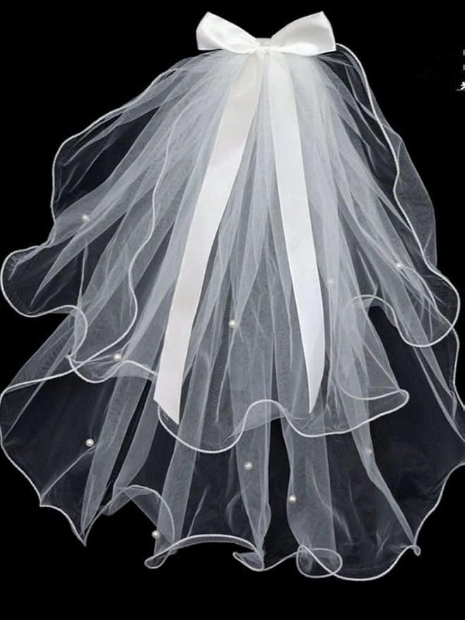 White Short Wedding Veil Pearl Rhinestone Bride Veils Bridal Veils Bachelorette Party Veil for Brides and Women
