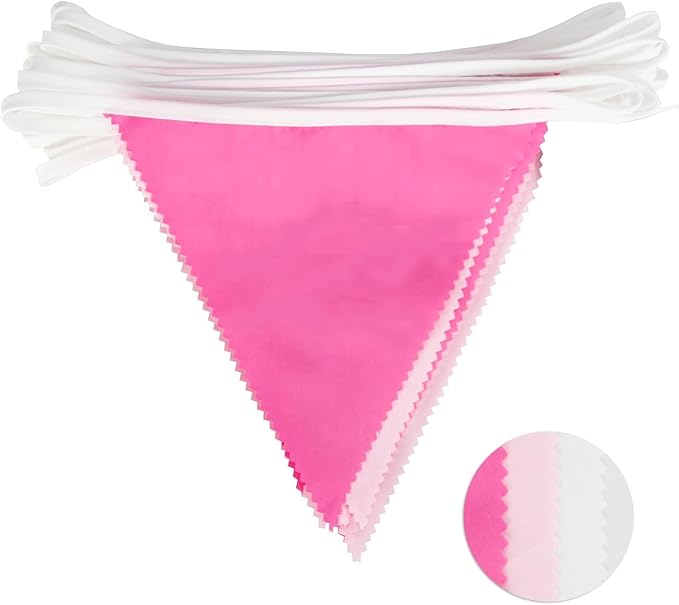 GCQQ 40Ft Hot Pink Pennant Banner Flags, Fabric Pennant Banner, Triangle Flag Banners, Hot Pink Party Banner Decoration for Barbie, Flamingo, Wedding, Birthday, Baby Shower Party Decoration