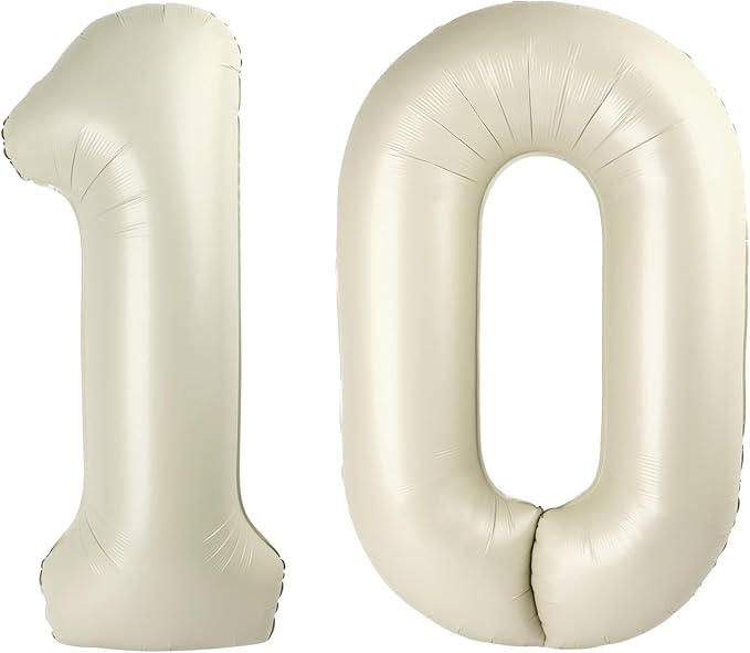 40 Inch Number Balloons, Balloons for Woman Man 10th Birthday Decoration, Cream Foil Number 10 Ballon for 10, 100 Wedding, Anniversary, Bridal Shower, Graduation, Valentine's Day