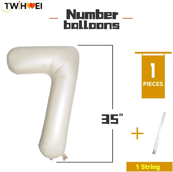 Number 7 Balloons White Sand Seven Balloon for 7 Year Old Birthday Decorations 40 Inches Cream White Large Numbers 7th Birthday Party Nude Ballons Beige 7 Digital Neutral Balloon Pearl White 7
