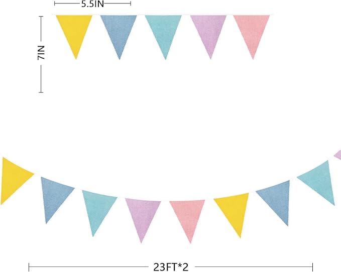 46Ft Pastel Party Decorations Macaron Burlap Banner Triangle Pennant Flag Macaron Linen Bunting Garland Streamers for Vintage Pastel Birthday Wedding Baby Shower Easter Spring Party Decorations