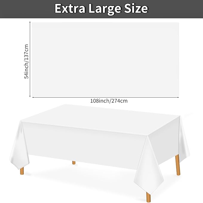 Hxezoc 3 Pack White Disposable Plastic Tablecloths, 54 x 108 Inches Waterproof Table Cover for Wedding Birthday Party Baby Shower Decorations Outdoor Indoor Party Supplies
