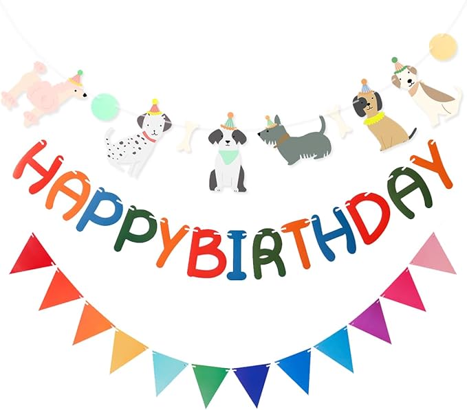 3 PCS Rainbow Happy Birthday Banner Dog Themed Pennant Banner for Party Decorations for Boys Girls DIY Party Supplies (Rainbow Pennant)
