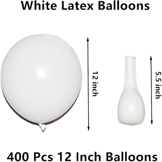 400 Pcs White Balloons 12 Inch Bulk Latex Balloon for Birthdays Weddings Party Decorations