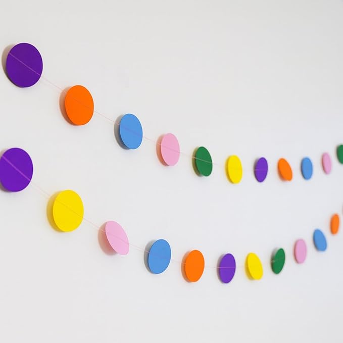 Colorful Circle Garland – Hanging Party Decorations for Birthday, Baby Shower, Bachelorette, Retirement, Classroom Decor, Paper Garland Banner by WH SIGNATURE