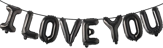 2 Set 16Pcs Black I LOVE YOU Letter Balloons 16in Balloon Foil Letter Decorations Party Decor Black Letter Balloons I LOVE YOU Party Supplies