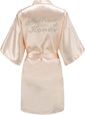 EPLAZA Women's One Size Silver Rhinestones Bride Bridesmaid Short Satin Robes for Wedding Party Getting Ready