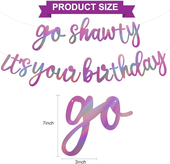 BEISHIDA Go Shawty It's Your Birthday Banner NO DIY Hip Hop Theme Happy Birthday Banner Pre-Strung Rap Theme Happy Birthday Sign for Man Women birthday Party Supply Double-Sided Rainbow Purple