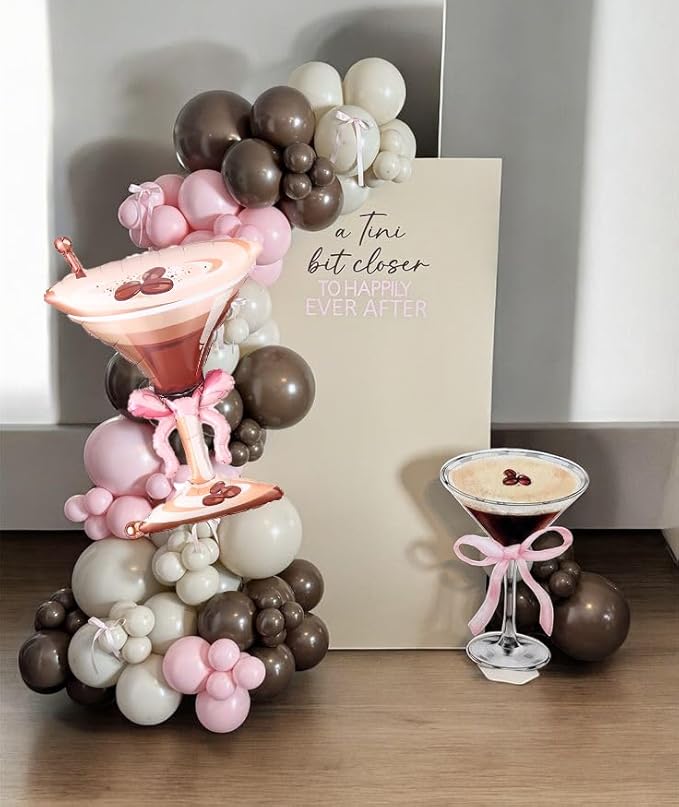Espresso Martini Birthday Party Decorations, 134PCS A Tini Bit Older Balloons Garland Arch Kit with Giant Foil Espresso Martini Balloons for Bachelorette Bridal Shower Wedding Party Supplies