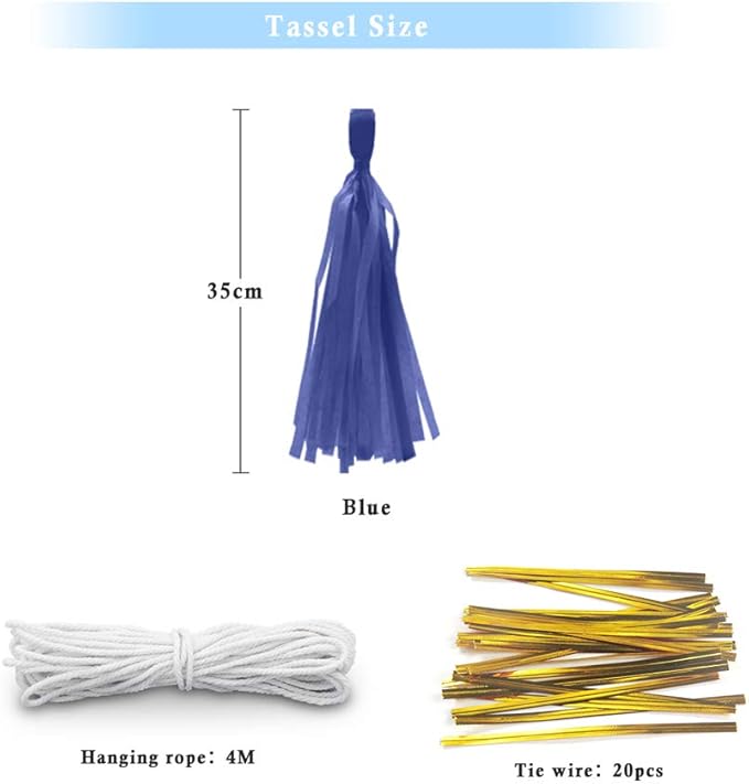 Blue Tissue Paper Tassel DIY Hanging Paper Decorations Party Garland for Party, Wedding, Festival, Baby Shower - 20PCS (ROYAL BLUE 35CM)