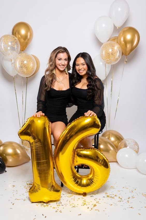 16 Balloon Number, Gold Number 16th Birthday Balloons 40 Inch, Sweet Sweet 16 Years Old Gold Birthday Decorations for Boys Girls, 16th Anniversary Decorations