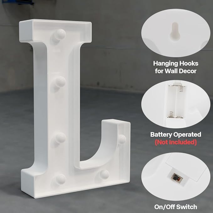 Light Up Letters Marquee, 26 Alphabet Battery Powered LED Lights Sign, Night Light White Plastic Letters for Engagement Party, Wedding, Baby Shower, Birthday