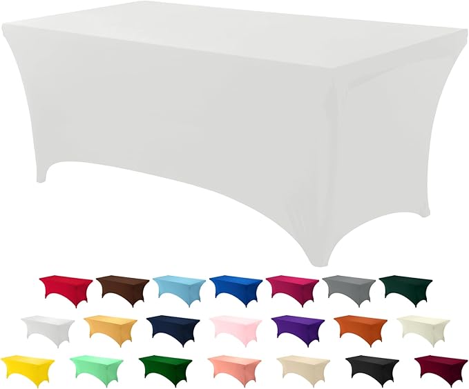 Utopia Kitchen Spandex Tablecloth 1 Pack [6FT, White] Tight, Fitted, Washable and Wrinkle Resistant Stretch Rectangular Patio Table Cover for Event, Wedding, Banquet & Parties [72Lx30Wx30H Inch]