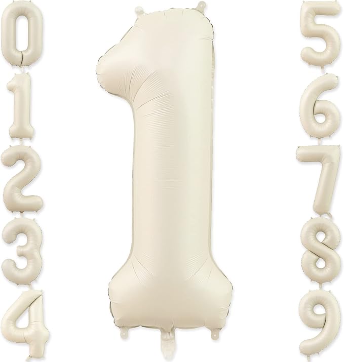 1 Balloon, Number 1 Balloons 40 Inch, Sand White Large Big Foil Number 1 Balloon for First Birthday Party Graduation Wedding Anniversary Baby Shower Bachelorette Decoration Supplies