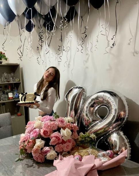 Silver Foil Number 8 Balloon 40 Inch, Helium Mylar Eight Number 8 18 28 38 48 58 80 88 Birthday Balloons, 8th Silver Women Men Wedding Anniversary, Graduations Party Supplies