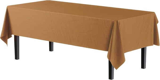 Exquisite 12-Pack Premium Plastic Tablecloth Pack of 12 Premium Plastic Tablecloth 54 Inch x 108 Inch Rectangle Table Cover - Gold