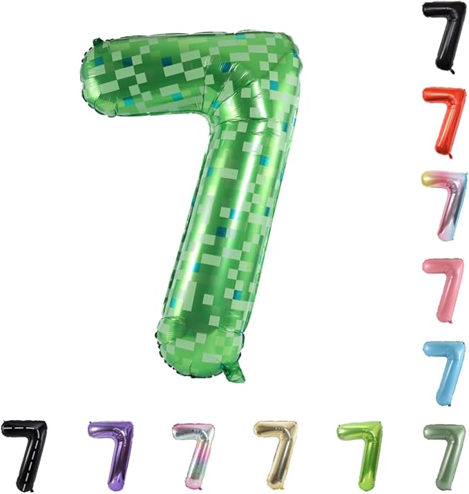40 Inch Large Foil Helium Number Balloon Birthday Wedding Party 0-9 (Green Pixel, 7)
