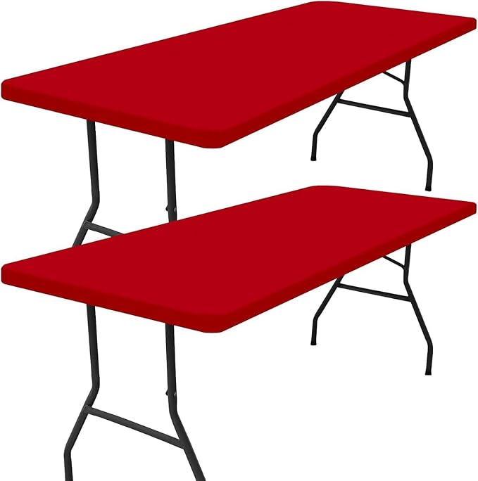 Smiry 2 Pack Rectangle Picnic Table Cloth, Waterproof Elastic Fitted Tablecloths, Washable Polyester Rectangular Patio Table Cover for Camping, Indoor and Outdoor (Red, 36"x96")
