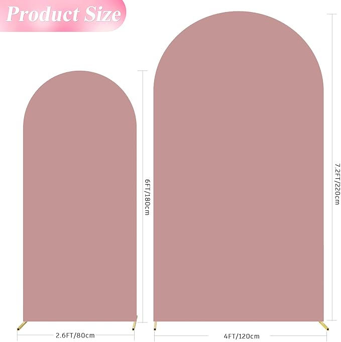 Wokceer Wedding Arch Cover 7.2FT, 6FT Spandex Fitted Wedding Arch Stand Covers 2 Set Round Top Chiara Arch Backdrop Stands Cover for Birthday Party Ceremony Banquet Decor Light Dusty Rose