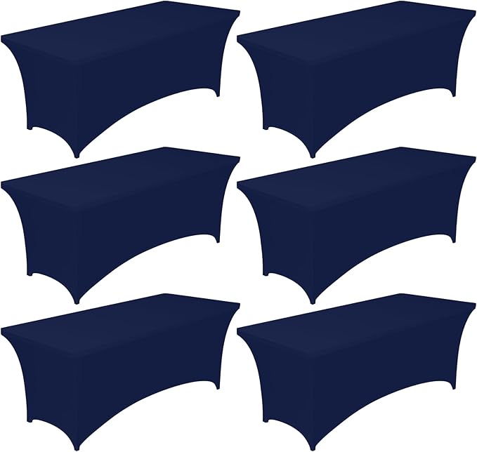 Pureegg Spandex Tablecloth 6ft - 6 Pack, Fitted and Stretch Table Cover for Rectangle Tables, Wrinkle-Resistant and Secure Fabric for Outdoor, Picnic, Party, Wedding, Banquet and Birthday, Navy Blue