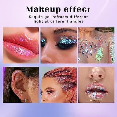 Go Ho Teal Body Glitter Gel,Mermaid Teal Face Glitter Makeup,Holographic Long Lasting Chunky Sequins Glitters for Lip Hair Nails,Festival Accessories,52g