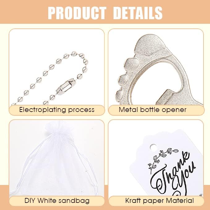 50 PCS Baby Footprint Keychains Bottle Opener, Baby Shower Party Favors Bottle Opener,Baby Shower Favors for Guests with Organza Bag (Silver)