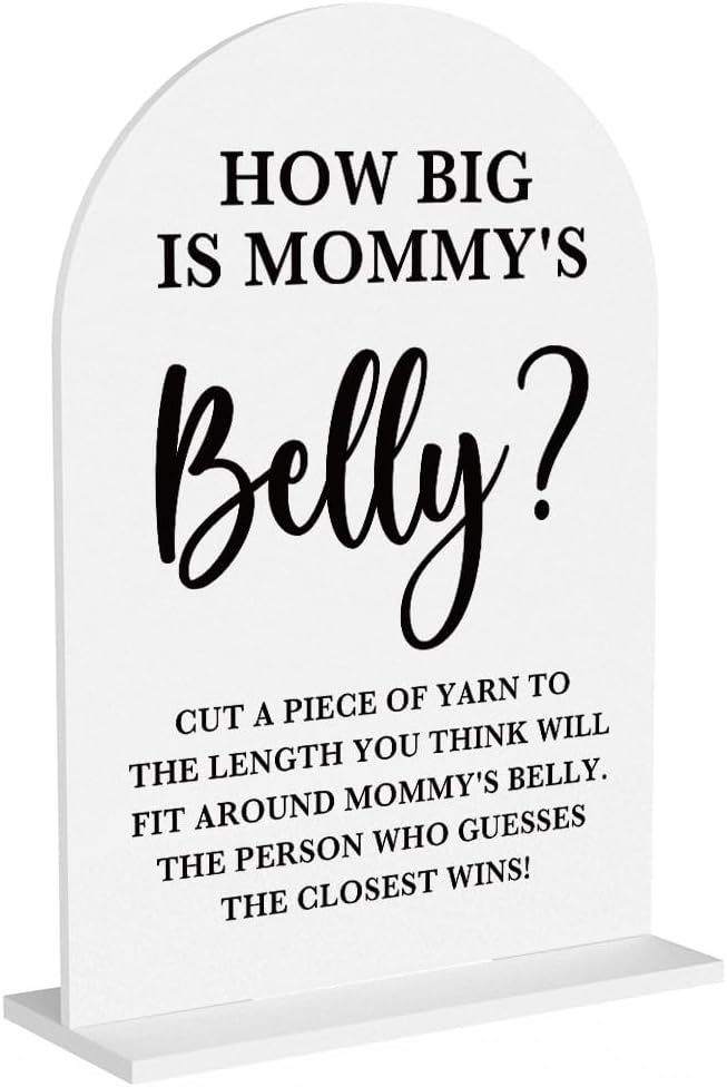 Baby in Bloom Shower Decorations, Baby Shower Sign, Newborn Gifts, Belly Game Signs, Modern Calligraphy Arched Acrylic Table Top Signs With Stand for Gender Reveal Party Decoration (White)