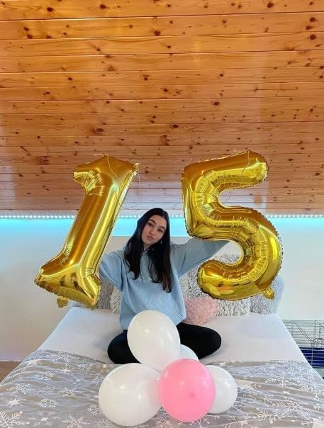Gold 40 Inch Large Number 5 Birthday Balloon, Five 5th 15 25 35 50 55 Birthday Celebration Decorations, 2025 Foil 5 Mylar Helium Number 5 Balloons Girl Boy Anniversary Party Supplies