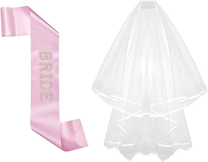 Bride To Be Sash and Bride Veil White for Bachelorette Party, Bach Party Favors Accessory, Bridal Vei and Sash Set