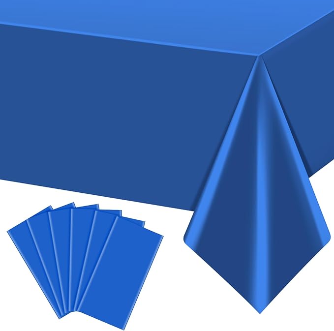 6Pcs Navy Blue Tablecloths,Disposable Plastic Tablecloth,Waterproof Dark Blue Rectangle Table Cover for Graduation Birthdays Weddings Anniversary Party Decorations,54 x 108 Inch