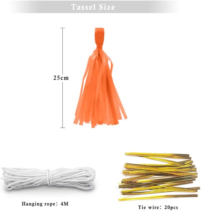 9.8in Orange Tissue Paper Tassel DIY Hanging Paper Decorations Party Garland for Parties, Weddings, Festivals, Baby Showers - 20PCS (25CM)
