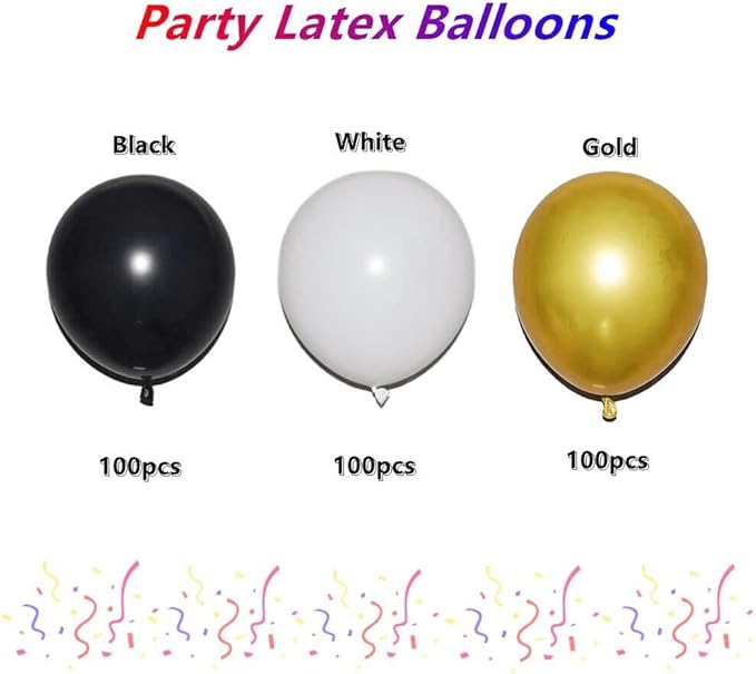 300 Pcs Black White Gold 12 Inch Bulk Latex Balloons for Birthdays Weddings Party Decorations