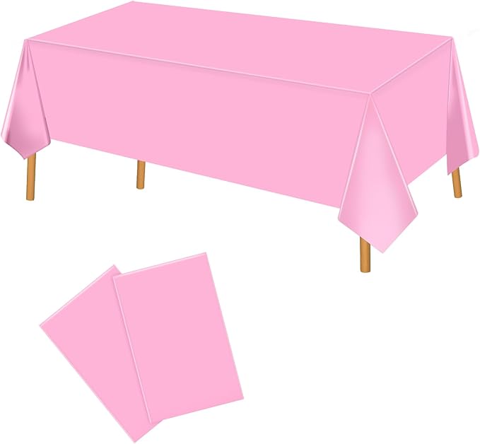 2 Pack Pink Plastic Tablecloth 54 x 108 Inch Disposable Table Cloth Rectangular Table Cover for Indoor or Outdoor Parties Engagement Wedding Bridal Shower Banquet