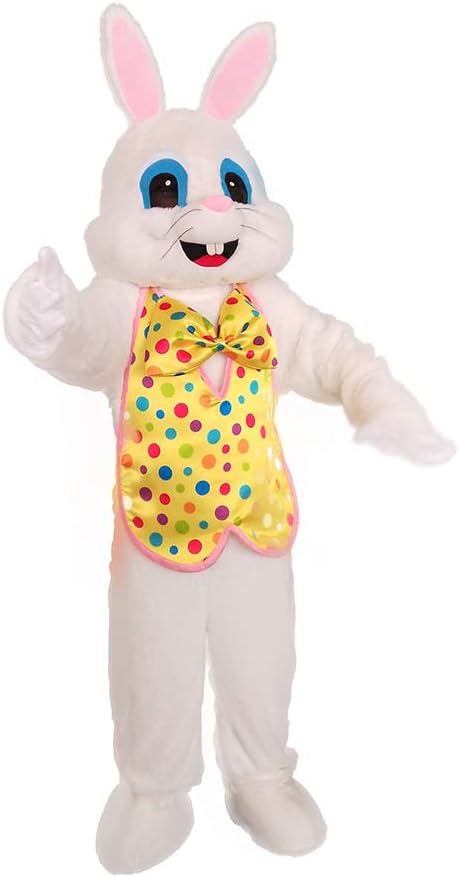 Easter Bunny Mascot Costume Blue Vest Unisex Deluxe Rabbit Costume Party Adult Size Fancy Dress