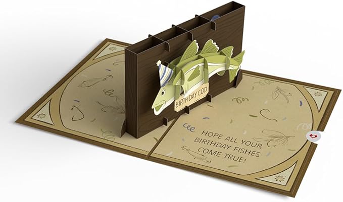 Lovepop Happy Birthday Pop-Up Card for Her and Him- 3D Humor Birthday Greeting Cards for Boys, Girls, Men, Women - Birthday Cod - 5" x 7" Cod Fish Mount Card - Blank Note Card & Envelope Included
