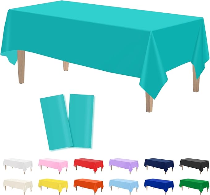 Kopokita 2PCS Teal Plastic Tablecloths 54 x 108 Inch, Disposable Table Cloths Rectangle Party Table Covers