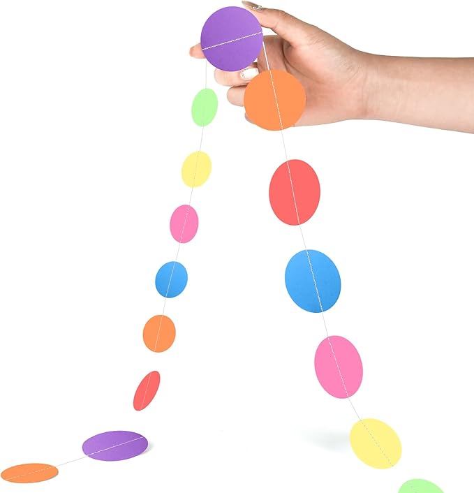 MIAHART 52 Feet Circle Dots Garland Lavender Paper Garland for Birthday Bridal Wedding Baby Shower Christmas Valentine Day Lilac Theme Party Decorations (Rainbow)